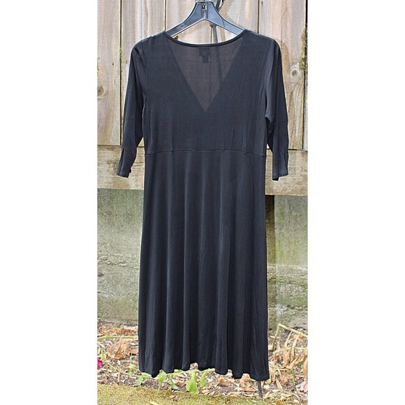 Eileen Fisher - Washable Stretch Silk Surplice (Faux Wrap) Dress, Black, PM Med - Picture 8 of 8
